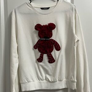 SHEIN Women’s White Sweatshirt with Red Bear Appliqué